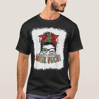 Bleached Santa's Favorite Nail Tech Messy Bun Xmas Tシャツ