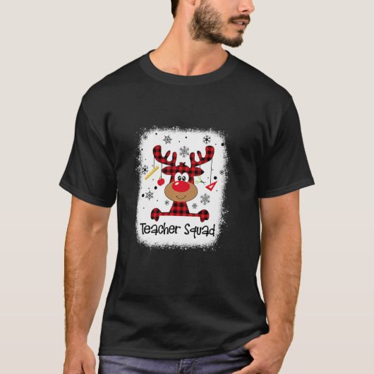 Bleached Teacher Squad Reindeer Red Plaid Christma Tシャツ (正面)