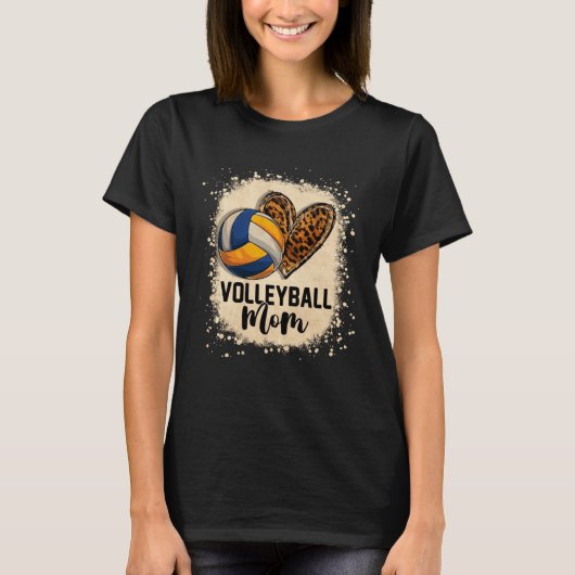 Bleached Volleyball Mom Leopard Game Day Vibes Mot Tシャツ (正面)