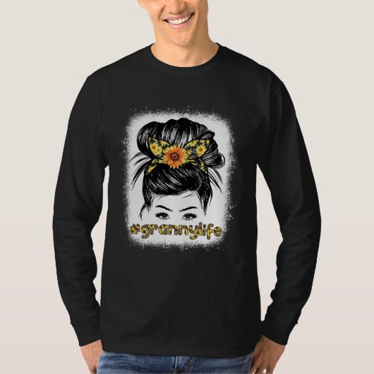 Bleaches Granny Messy Hair Bun Sunflower Women Mot Tシャツ (正面)