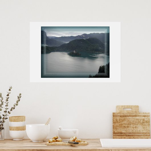 Bled lake, view from above with the castle ポスター (キッチン)