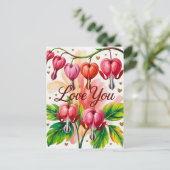 Bleeding Heart Floral Illustration with Love You  ポストカード (スタンド正面)