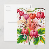 Bleeding Heart Floral Illustration with Love You  ポストカード (正面/裏面)