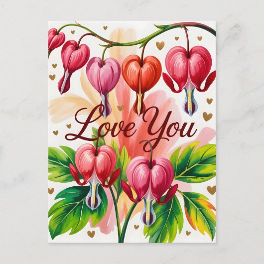 Bleeding Heart Floral Illustration with Love You  ポストカード (正面)