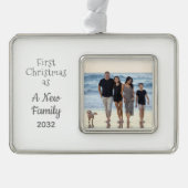 Blended Family 1stクリスマスフォトパーソナライズされたー シルバープレートフレームオーナメント (正面)