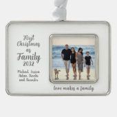 Blended Family 1stクリスマスフォトパーソナライズされたー シルバープレートフレームオーナメント (正面)