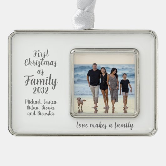 Blended Family 1stクリスマスフォトパーソナライズされたー シルバープレートフレームオーナメント (正面)