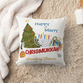 Blended Holiday Chrismukkah Tree, Menorah, Dreidel クッション