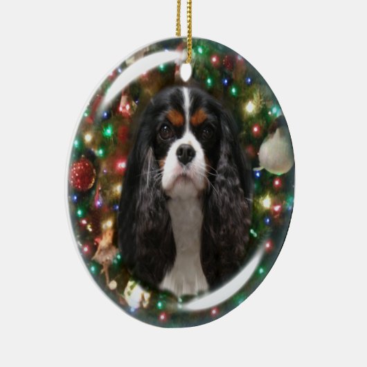 Blenheim及び三色の無頓着なチャールズ王スパニエル犬 セラミックオーナメント (右)