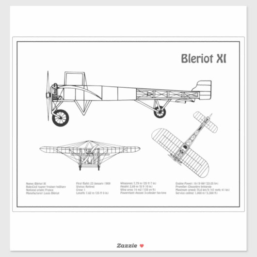 Bleriot XI – 飛行機の設計図スケッチ計画BD シール (シート)