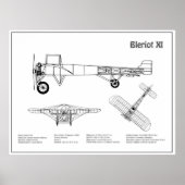 Bleriot XI – 飛行機の設計図スケッチ計画BD ポスター (正面)