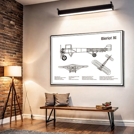 Bleriot XI – 飛行機の設計図スケッチ計画BD ポスター