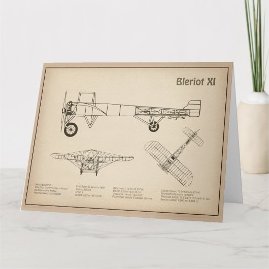 Bleriot XI – 飛行機の設計図スケッチ計画SD サンキューカード (正面)
