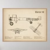 Bleriot XI – 飛行機の設計図スケッチ計画SD ポスター (正面)