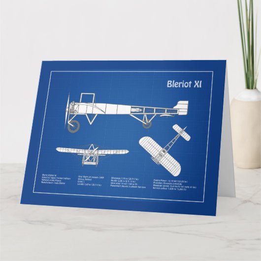 Bleriot XI – 飛行機設計図スケッチ計画ABD サンキューカード (正面)