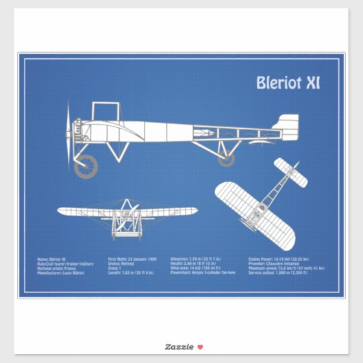 Bleriot XI – 飛行機設計図スケッチ計画ABD シール (シート)
