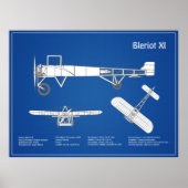 Bleriot XI – 飛行機設計図スケッチ計画ABD ポスター (正面)