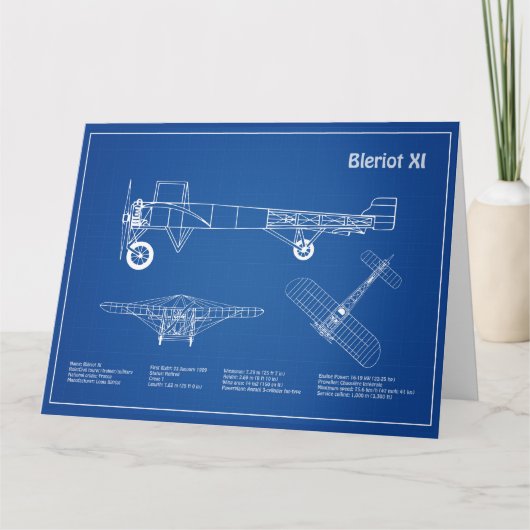Bleriot XI – 飛行機設計図スケッチ計画AD サンキューカード (正面)