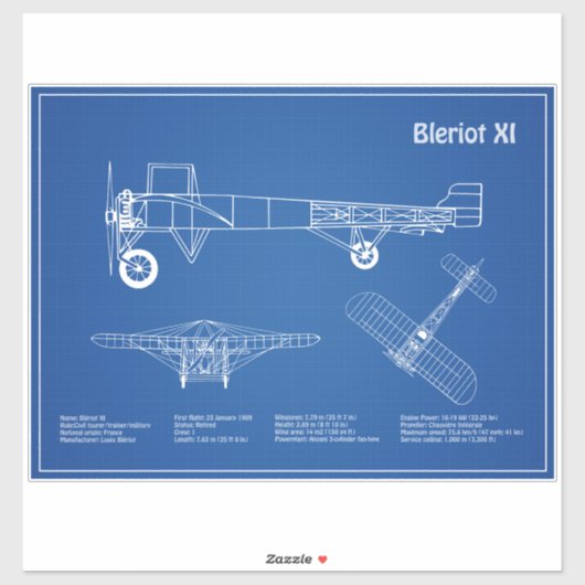 Bleriot XI – 飛行機設計図スケッチ計画AD シール (シート)
