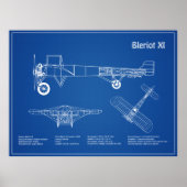 Bleriot XI – 飛行機設計図スケッチ計画AD ポスター (正面)