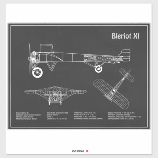 Bleriot XI – 飛行機設計図スケッチ計画PD シール (シート)