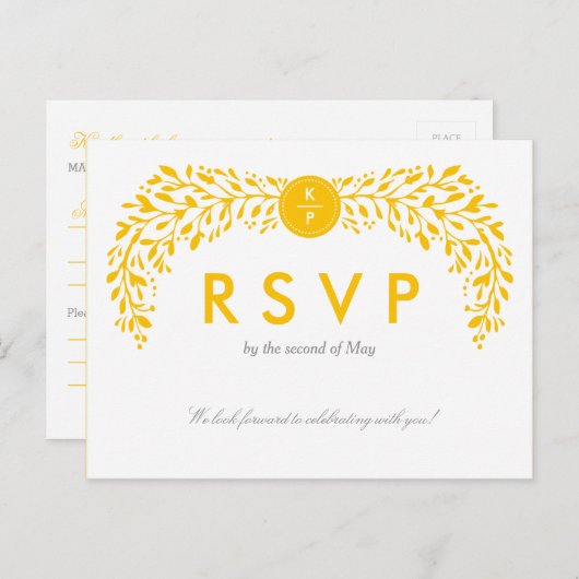 Bleshful Laurel RSVPポストカード編集可能カラー インビテーションポストカード (正面/裏面)