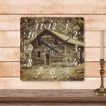 Bless This Farmhouse Vintage スクエア壁時計<br><div class="desc">"Bless this Farmhouse" typography with a vintage,  digitally mastered,  photograph of an old farmhouse.</div>