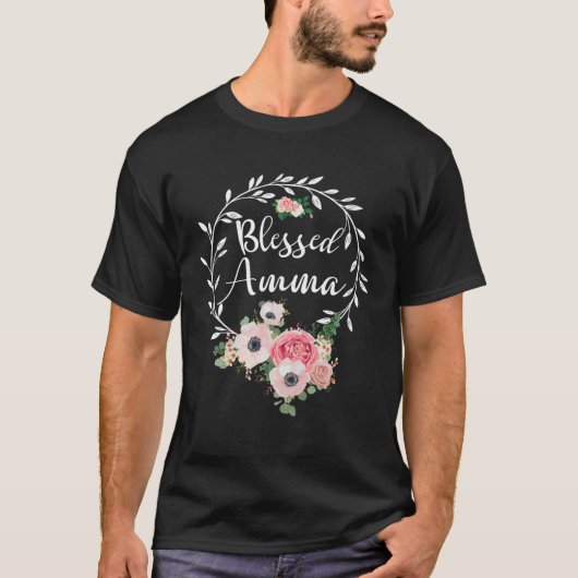 Blessed Amma  For Women Flower Decor Grandma Tシャツ (正面)