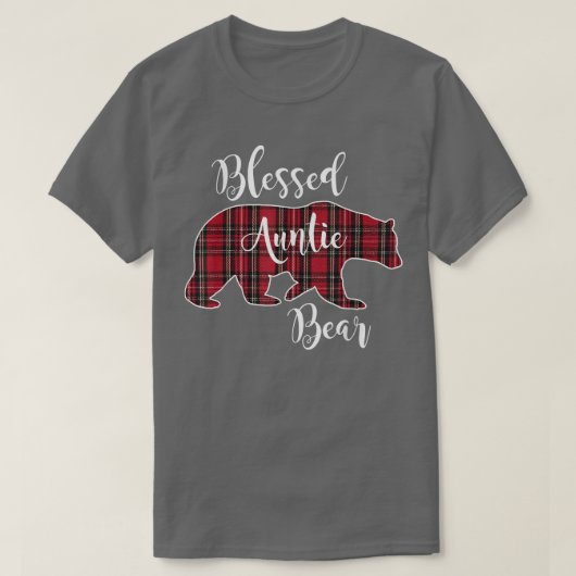 Blessed Auntie Bear Red Tartan Plaid Pattern Fun A Tシャツ (デザイン正面)
