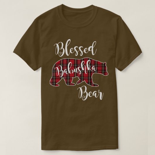Blessed Babushka Bear Red Tartan Plaid Fun Grandma Tシャツ (デザイン正面)