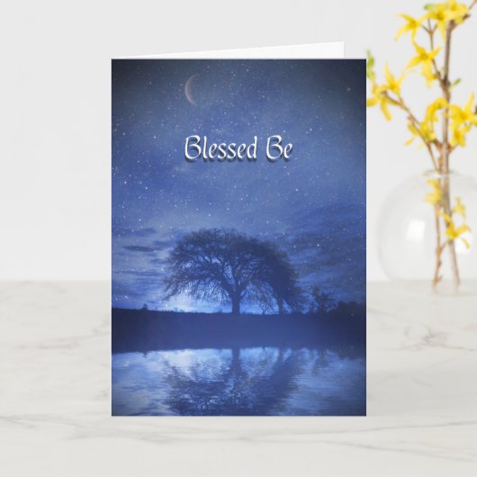 Blessed Be Happy Birthday Oak Tree and Moon カード (黄色い花)