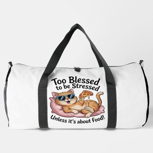 Blessed Cat Pizza No Stress ダッフルバッグ (裏面)