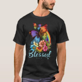Blessed Christian Butterfly Pretty Floral Rainbow  Tシャツ (正面)