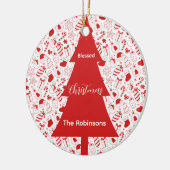 Blessed Christmas Red Christmas Tree Doodle Art セラミックオーナメント (左)