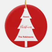 Blessed Christmas Red Christmas Tree Doodle Art セラミックオーナメント (裏面)