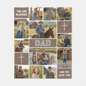 Blessed Dad 12 Photo Collage Custom Text フリースブランケット (正面)