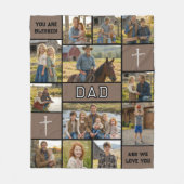 Blessed Dad 12 Photo Collage Custom Text フリースブランケット (正面)