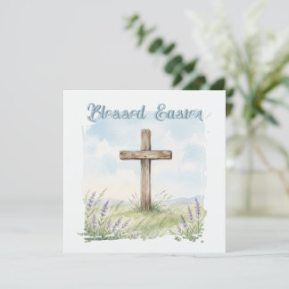 Blessed Easter Watercolor Easter Cross Greeting カード