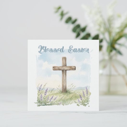 Blessed Easter Watercolor Easter Cross Greeting カード (スタンド正面)