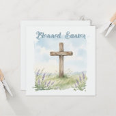 Blessed Easter Watercolor Easter Cross Greeting カード (正面/裏面インサイチュ)