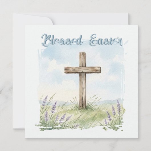 Blessed Easter Watercolor Easter Cross Greeting カード (正面)
