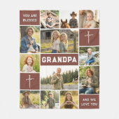 Blessed Grandpa 12 Photo Collage Custom Text フリースブランケット (正面)