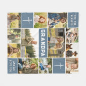 Blessed Grandpa 12 Photo Collage Custom Text フリースブランケット (正面(横))