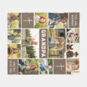 Blessed Grandpa 12 Photo Collage Custom Text フリースブランケット (正面(横))