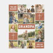 Blessed Grandpa 12 Photo Collage Custom Text フリースブランケット (正面)