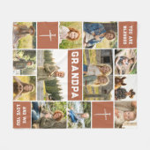 Blessed Grandpa 12 Photo Collage Custom Text フリースブランケット (正面(横))