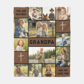 Blessed Grandpa 12 Photo Collage Custom Text フリースブランケット (正面)