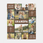 Blessed Grandpa 12 Photo Collage Custom Text フリースブランケット (正面)