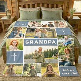 Blessed Grandpa 12 Photo Collage Custom Text フリースブランケット