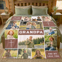Blessed Grandpa 12 Photo Collage Custom Text フリースブランケット